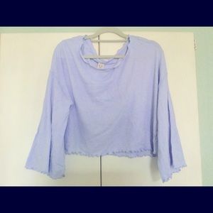 Free People Lilac top size L with scallops, cropped bell sleeves 100% cotton NWT
